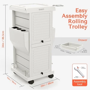 TASALON White Hair Salon Trolley Mobile Cart Lockingfor Salon Station 6 drawers - Picture 1 of 7