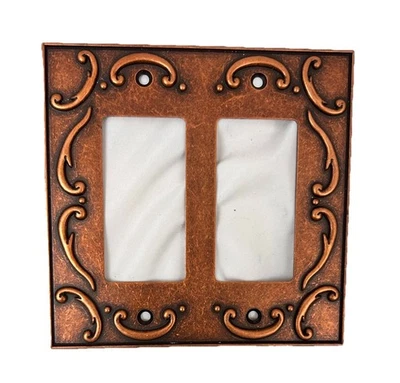 LHMC 2003 Antiguo Cobre Doble Decoración Interruptor Placa Cubierta Desplazamiento Ornado Sin Tornillo Foto 1 de 4