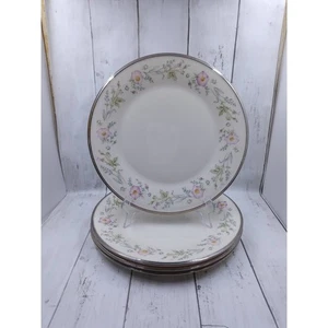 Vintage Lenox Fliration Dinner Plates 4 Dimension Pastel Floral w/ Platinum Trim - Picture 1 of 6