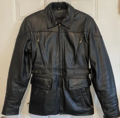 Chaqueta de moto de cuero Ledar auténtica vintage de galería de cuero talla grande negra Foto 1 de 4