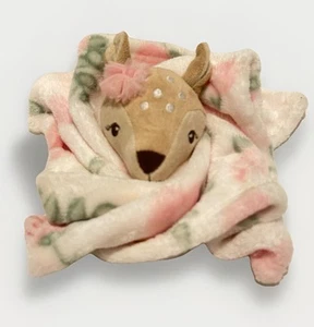 HB “Hudson Baby” FAWN Deer SECURITY BLANKET White Pink Roses Soft Plush LOVEY - Picture 1 of 6