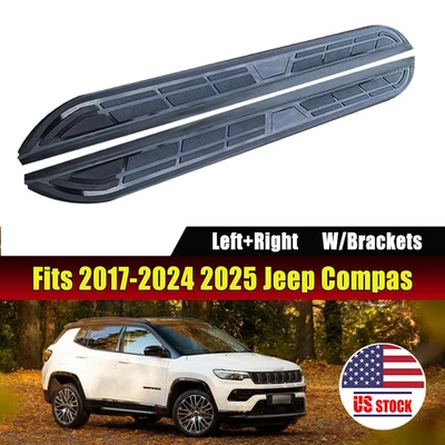 Running Board Fits for 2017-2024 2025 Jeep Compass Side Step Nerf Bar w/brackets - Image 1 of 4