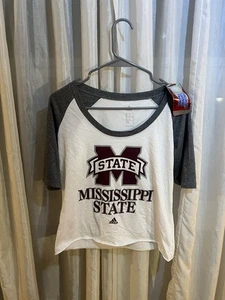 New Mississippi State Bulldogs NCAA Small Adidas Casual T-Shirt White Woman - Picture 1 of 5