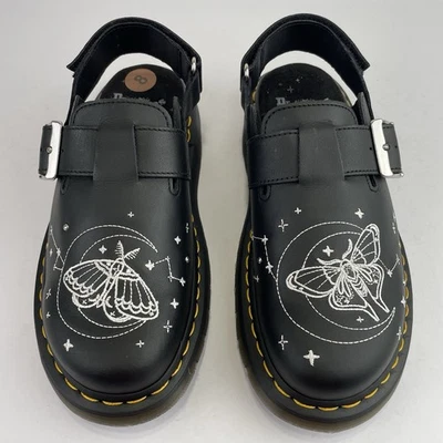 Dr Martens Jorge II Celestial Moth Embroidered Black Leather Mules Men 7 Women 8 - Image 1 of 4