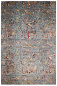 12 x 18 ft Birds blue Large Size Area Rug Afghan Hand Knotted Veg Dye Wool Rug - Picture 1 of 10