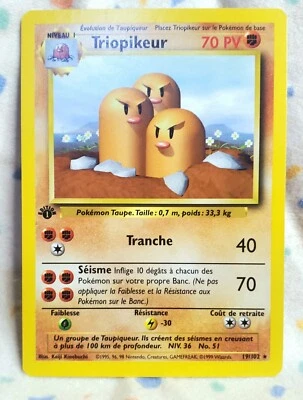Pokemon FRENCH 1st Edition Base Set Dugtrio TRIOPIKEUR 19/102 Rare 1998 NM + - Image 1 of 2