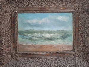 Peinture antique huile sur toile paysage bord de mer encadrée par Gustave Balenghien. - Photo 1 sur 15