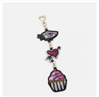 $28 Betsey Johnson  Bag Dangle Key Ring Glitter  Emojis "I Love Cupcakes BN2 - Image 1 of 4