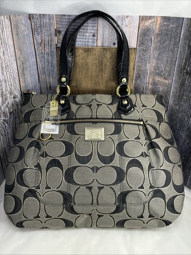 Borsa Coach Poppy firmata metallizzata nera grigia oro vintage usata in ottime condizioni grande