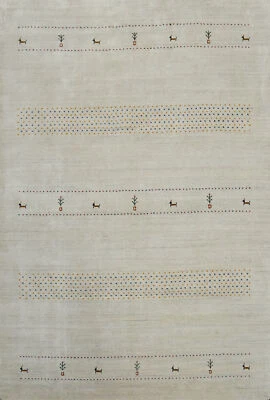 Tribal Oriental Gabbeh Indian Rug Ivory Color Handmade Wool 7x9 ft - Image 1 of 4