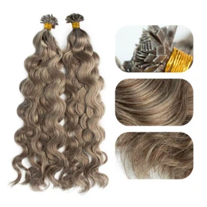 Curly Wavy Flat Keratin Tip 100% Remy Human Hair Extensions Blonde Grey 100g - Picture 1 of 29