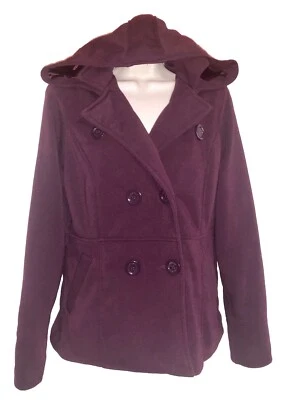 DOLLHOUSE Mujer Doble Pecho Forrado Con Capucha PÚRPURA OSCURO Abrigo Chaqueta Guisante Talla L Foto 1 de 4