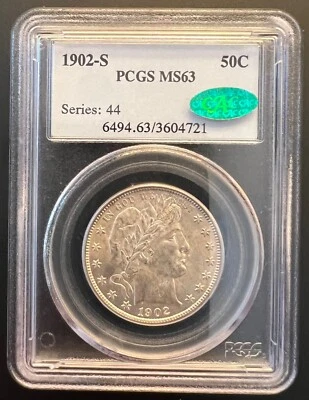 1902-S U.S. Barber Half 50C PCGS MS63 CAC (PQ Quality - Very Scarce) - Image 1 of 4