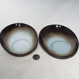 Set of 2 VTG Peter Pots Art Pottery Mahogany Brown Coffee Offset Saucers Signed - Picture 1 of 6