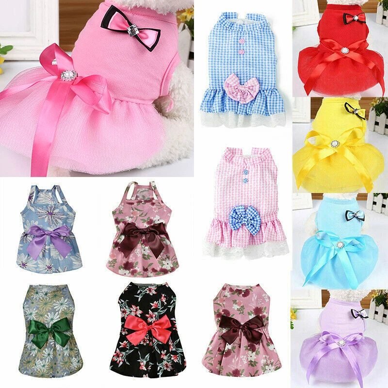 4-teiliges Hundekleid-Set – Größe M, Bedruckt, ärmellos, Für Kleine Hunde & Katzen