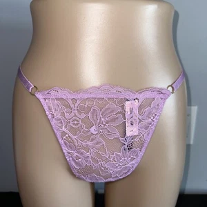 Victoria's Secret V String Strap Floral Lace Lavender Size Large Item # 698 - Picture 1 of 4
