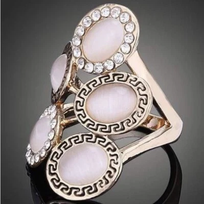 Anillo dorado ojo de gato cóctel talla 7 Art Deco melocotón enchapado simulado Foto 1 de 4