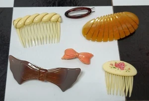 Vintage 1970's & 80's Plastic Hair Barrettes Clips Combs Lot 6 - Picture 1 of 10