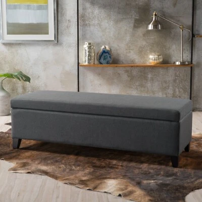 Contemporary Fabric Upholstered Storage Ottoman Bench - Image 1 of 4