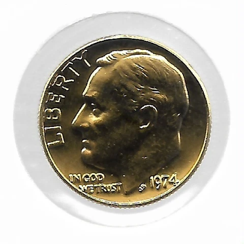1974 Gold Plated Roosevelt Dime Collectible 10 Cent US Collection Coin LOT-K38 Cover