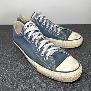 Vintage 90s Converse All Star Canvas Blue Low Shoes USA Made US9 Distreesed - Picture 1 of 24