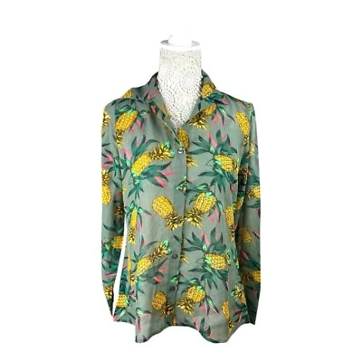 Boohoo Pineapple Print Blouse Semi Sheer Women’s UK Size 8  - Image 1 of 4