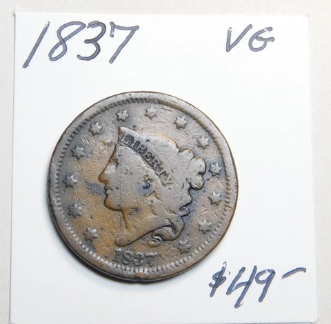 1837 U.S. LARGE CENT CHOCOLATE BROWN! 186 YEARS OLD - CHEAP!!!!⭐⭐ Cover
