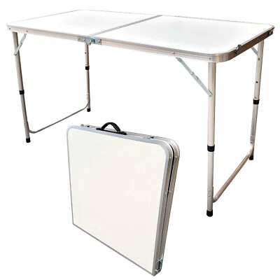 MSA CAMPINGTISCH WEIß 120 x 60cm KLAPPTISCH ALUMINIUM TRAGEGRIFF HÖHENVERSTELLBAR XX