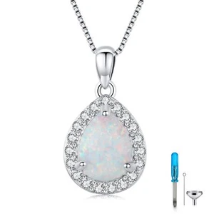 Collana urna opale per cenere argento sterling 925 cremazione pendente gioielli - Foto 1 di 7