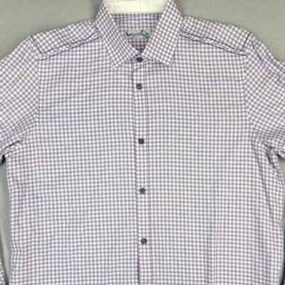 Brandolini Dress Shirt Mens Med Purple White Houndstooth Button Long Sleeve - Image 1 of 4