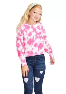 Justice Girls Top Pink 12/14 Tie Dye Pullover Long Sleeve Logo Emblem Hacci Soft - Picture 1 of 12