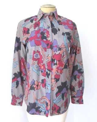 Blusa Oxford Abstrata Algodão Namorado Top 8 Anos 80 Diane von Furstenberg Muito Bom Estado Antigo - Imagem 1 de 4