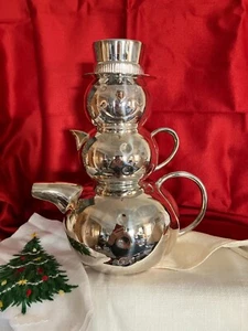 Wallace Silverplate 3 pc Stacking Snowman Tea Set for Neiman Marcus - Picture 1 of 17