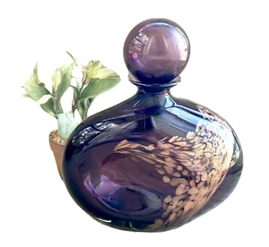 Purple Art Glass & Copper Aventurine Bottle & Stopper Michele Luzoro 11" France - Picture 1 of 10