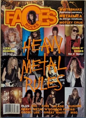 Faces Rocks Magazine February 1988  Guns N Roses, Europe, KISS, Metallica, Slade Foto 1 de 4