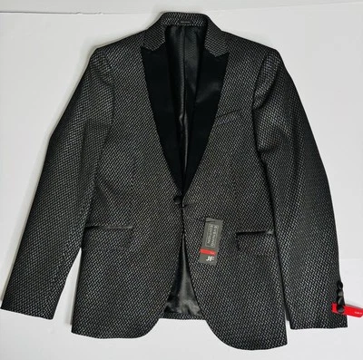 Chaqueta Esmoquin J Ferrar Hombres 38 Calce Ajustado Negra Plateada Chevron Edición Noche Nueva con Etiquetas Foto 1 de 4