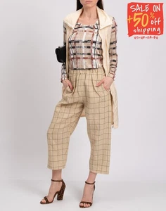RRP €660 FORTE_FORTE Ramie & Linen Trousers Size 0 / XS Windowpane Made in Italy - Picture 1 of 6