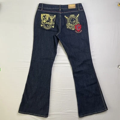 Vtg Coogi Jeans Womens 11/12 (32x32) Blue Embroidery Wide Leg Low Rise Flare Y2K - Image 1 of 4