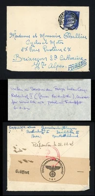 1943 Germany Cover To France 25pf Saarbriken Labour Camp Censored Entire WWII - Image 1 of 4