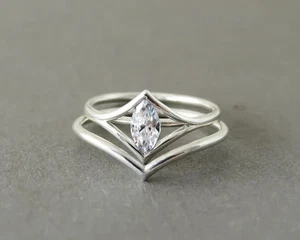 3.0CT Marquise Cut Lab Created Diamond Wedding 14K White Gold FN Bridal Ring Set - Picture 1 of 21