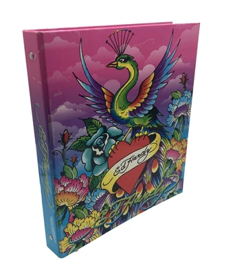 RARO Vintage Ed Hardy Lisa Frank 3 ANÉIS FICHÁRIO Love Kills Slowly Flores de Pavão - Imagem 1 de 4