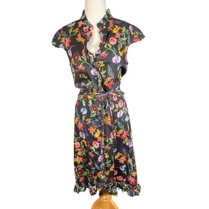 Who What Wear Shirt Dress Size Large Full Button Down 100% Cotton Black Floral - Picture 1 of 11