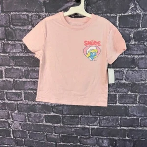 The Smurfs Girls XS Pink T Shirt Short Sleeve Love Graphics Double Sided X-SMALL - Picture 1 of 9