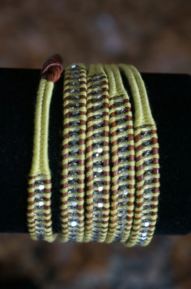 NUEVO Pulsera Chan Luu Hombres Mujeres Cristal Swarovski Amarillo Neón Algodón 5 Envolturas Foto 1 de 4