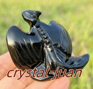2.4" Natural Obsidian Fly dragon Hand Carved Quartz Crystal Skull Reiki Heal 1pc - Picture 1 of 24