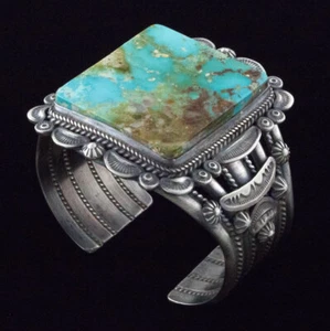 High Grade Natural Royston Turquoise Bracelet By Navajo Artist Ella M. Linkin - Picture 1 of 5