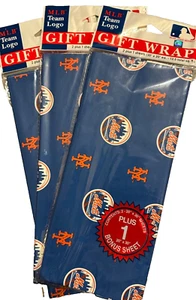 Lot 3 MLB New York Mets Gift Wrap Paper Xmas 9-Sheets 30" Birthday Father - Picture 1 of 1