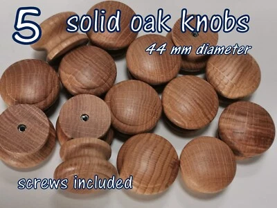 Set 5 Wooden Oak Knobs Handle Kitchen Doors Drawer  Solid Wood 44 mm Diameter  - Image 1 of 2