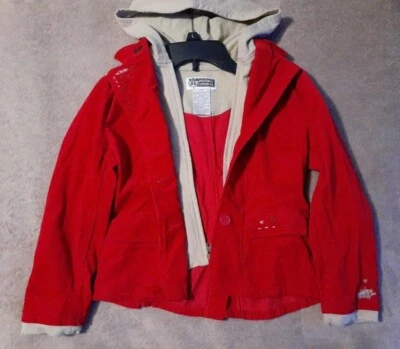 Route 66 Original Vintage Red Corduroy Hooded Jean Jacket Girls 7/8 Embroidered - Image 1 of 4