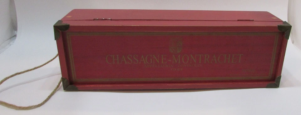 Caja de madera vintage de 2000 Chassagne Montrachet 1947 roja 4x13 estante para copas de vino Foto 1 de 4